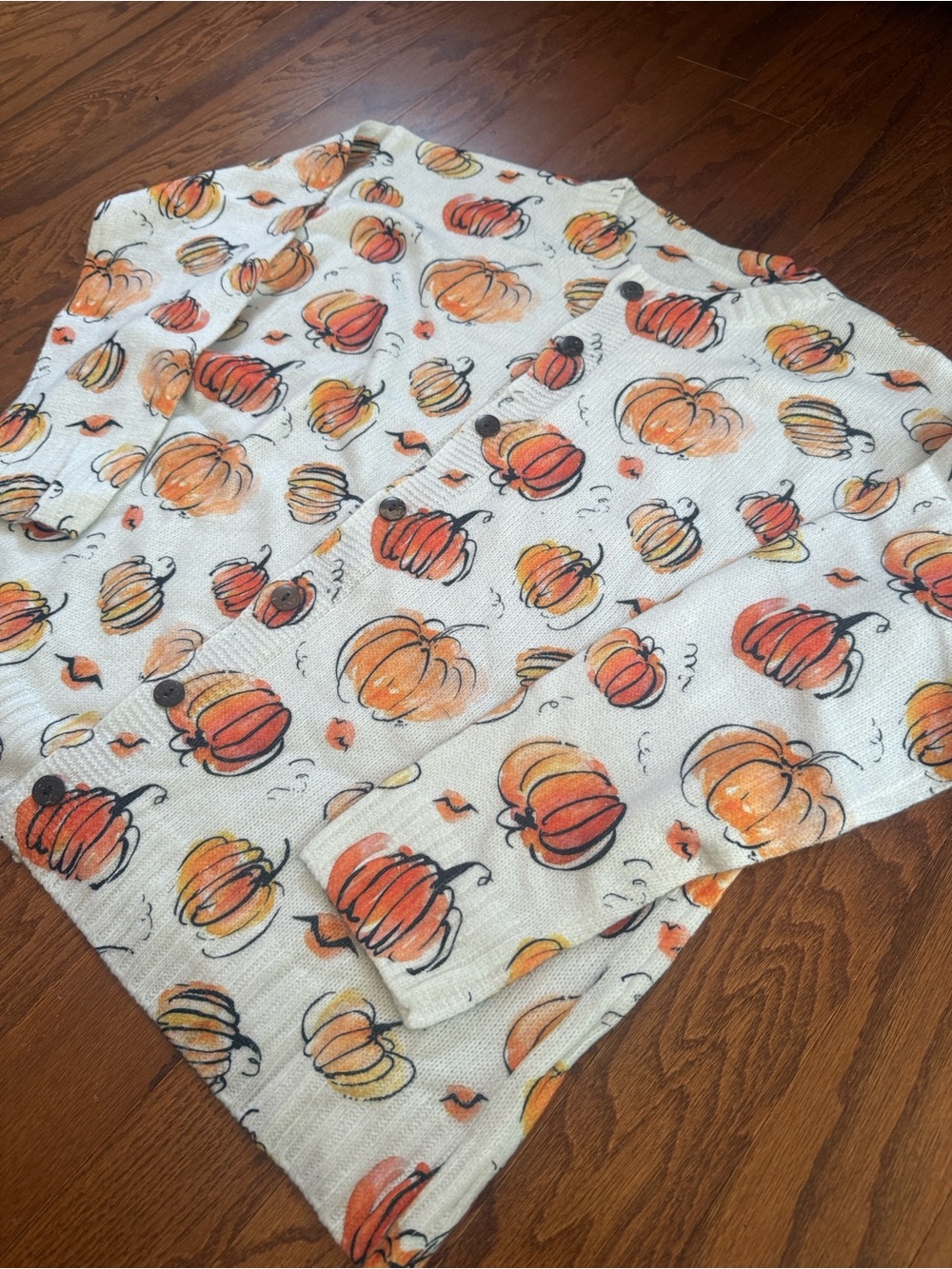 🎃 Pumpkin Print Button Cardigan Cozy Fall Cottagecore Sweater - Picture 11 of 12